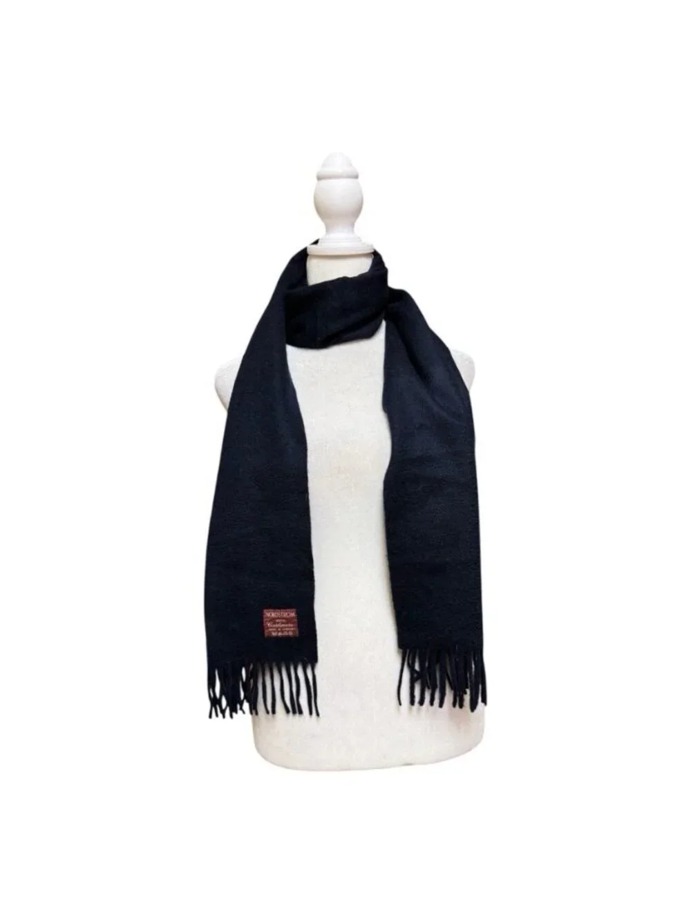 Nordstrom 100% Cashmere Navy Fringe Scarf Made in Germany Soft 62”